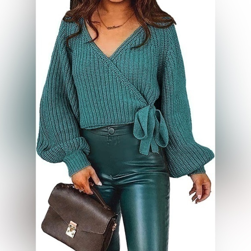 New- Trendy Sweater Balloon Sleeves Ribbed Knitted top